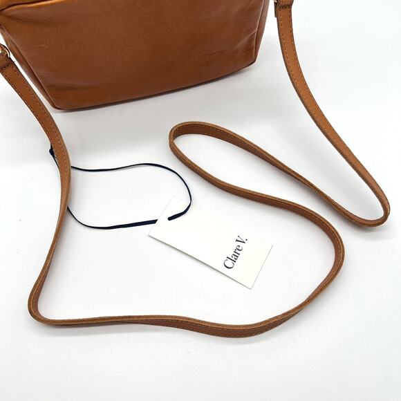 CLARE V Midi Sac Tan Nappetto Stripe Leather Crossbody Bag Women Neon Yellow NEW - Picture 13 of 16